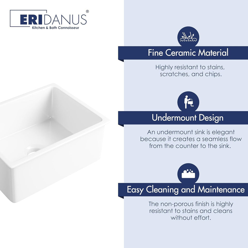 Undermount Kitchen Sink 23.5x18.5 Rectangular Ceramic Single Bowl