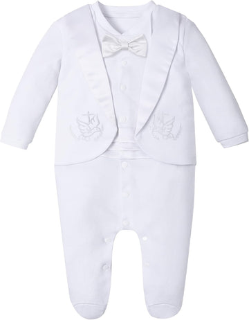 Baby Boy Baptism Outfit Infant Christening Tuxedo White