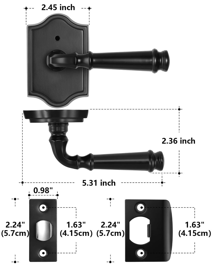 Interior Privacy Door Handle, Matte Black Arch Rosette Door Lever