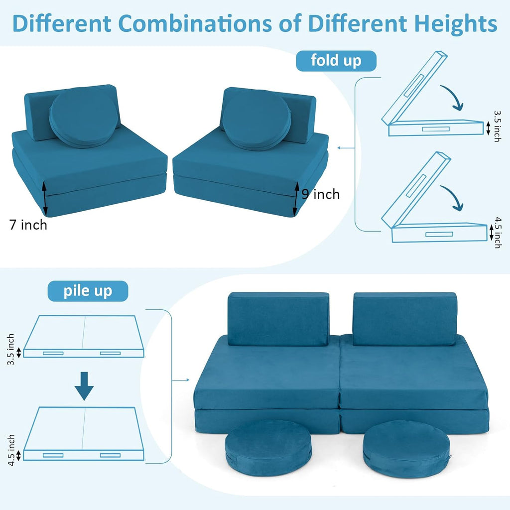 Modular Kids Play Couch, 6 PCS Toddler Creative Sectional Fort Building Sofa for Playroom, Bedroom, Children