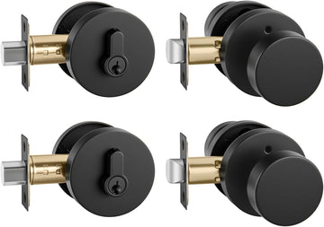 Matte Black Door Knobs with Deadbolt, Zinc-Alloy Matte Black Exterior Door Lock Set