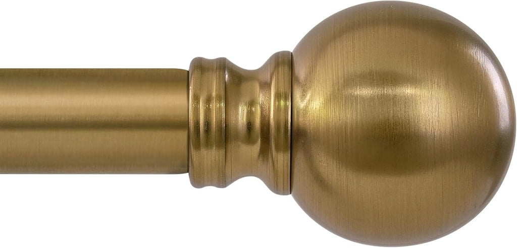 Warm Gold Curtain Rods for Windows Small 28 to 48 Inch 1" Diameter Short Adjustable Heavy Duty Antique Brass Metal