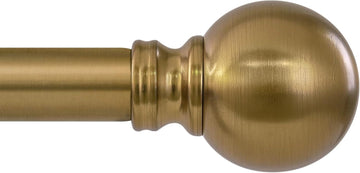 Warm Gold Curtain Rods for Windows Small 28 to 48 Inch 1" Diameter Short Adjustable Heavy Duty Antique Brass Metal