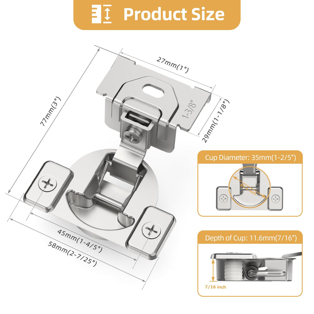 Non-Soft Close 50 Pack 1-3/8 inch Overlay Regular Hinges