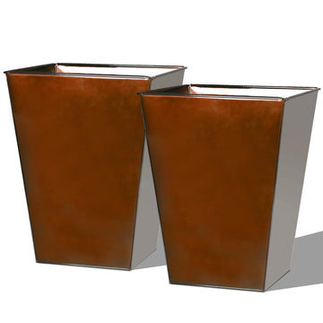 Large Metal Glazed Floor Planter Set of 2-14" Dia x 18" H - Luxurious Glossy Finish Red Tall Square Tapered Steel