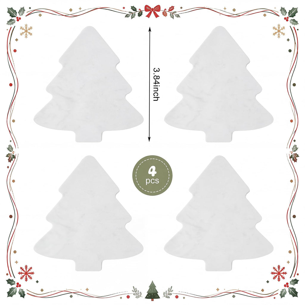 4pcs Marble Coasters Christmas Trees White Coasters 4.7" x 3.9"