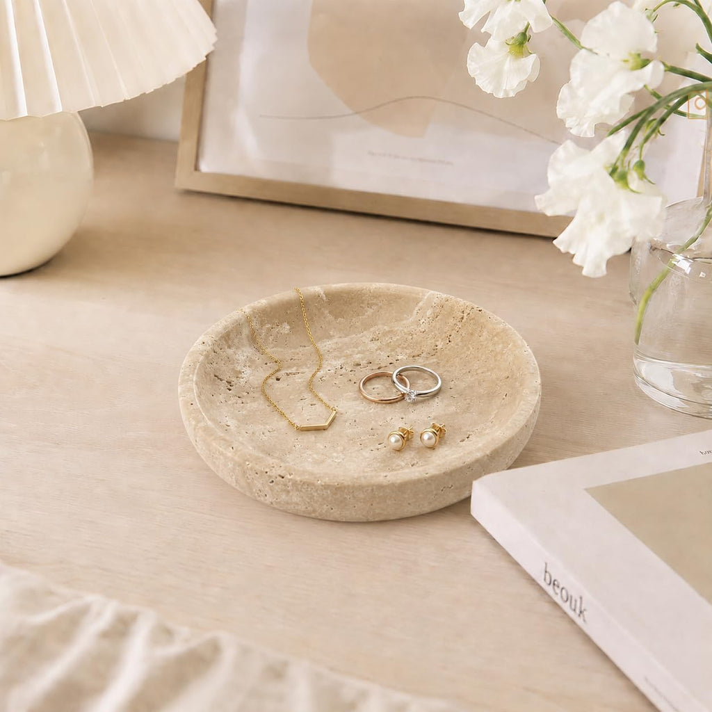 Small Natural Marble Jewelry Tray Key Plate Holder Dish Trinket Decor Catch All Bowl for Ring Earring Stone Gift