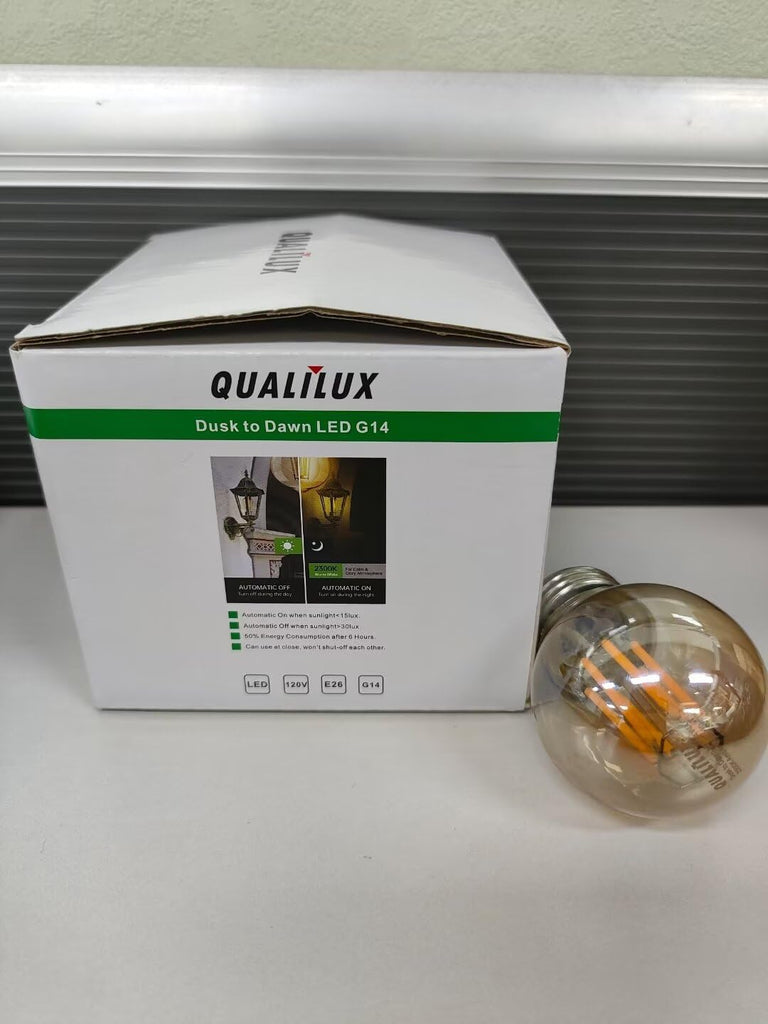 G14 Small Dusk to Dawn Edison Light Bulbs Outdoor, Vintage Amber Glass, 4W=40W, Replace A15, 400LM Warm Light, Auto