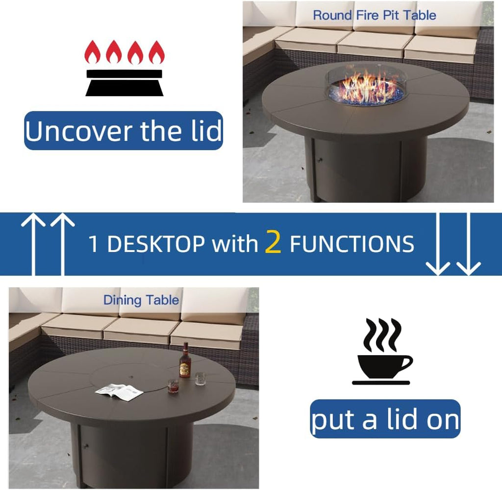 48" Round Propane Fire Pit Table with Lid