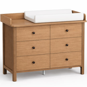 Keeva 6-Drawer Dresser with Changing Pad, Safety Anti-Tip Structure & Adjustable Feet, Wood Dressers with Wipeable