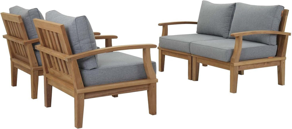Marina Premium Grade A Teak Wood 4-Piece Outdoor Patio Furniture Set, Natural Gray