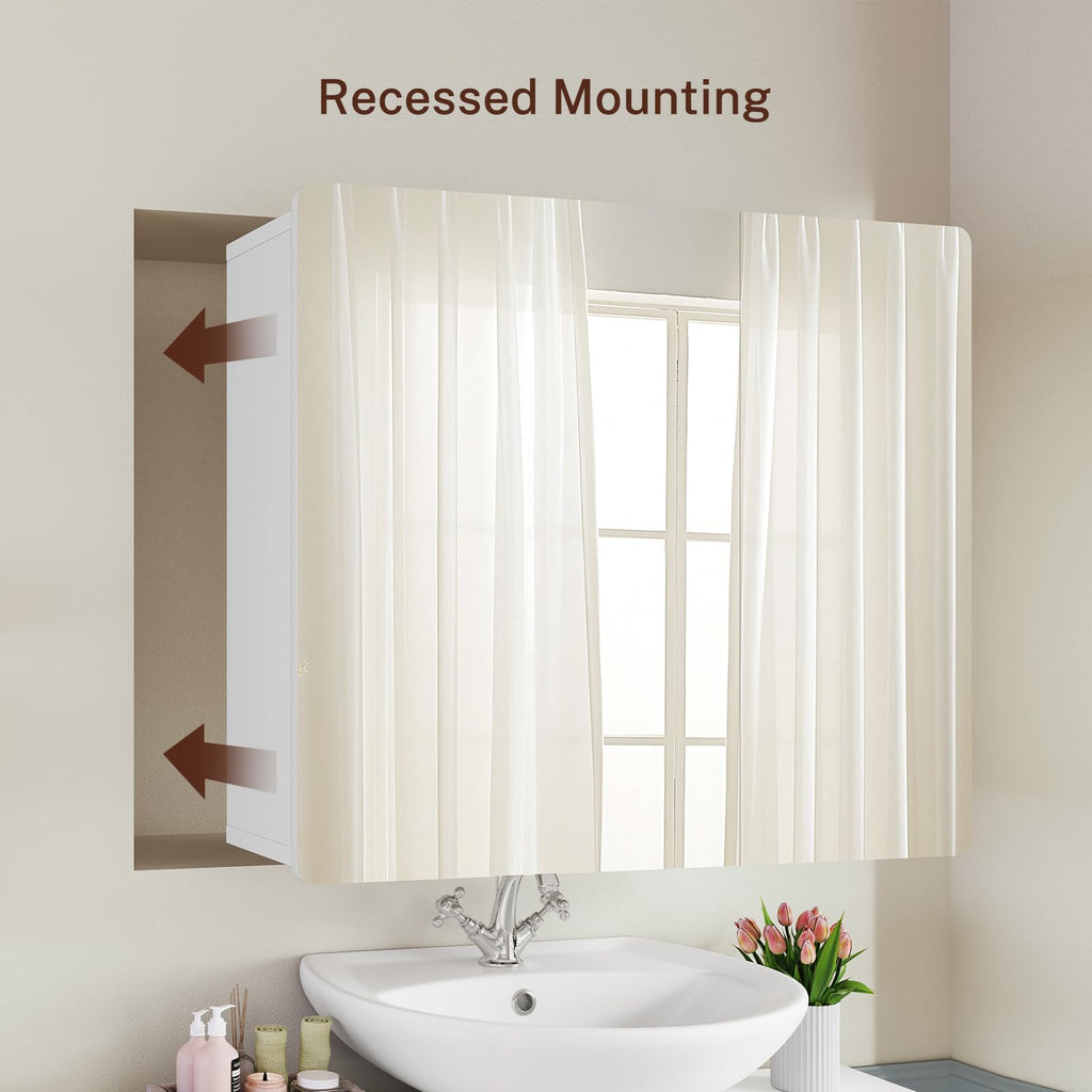 Medicine Cabinet Mirror with 2 Doors, Mount or Recessed Bathroom Wall Cabinet, Bathroom Mirror with Storage 3