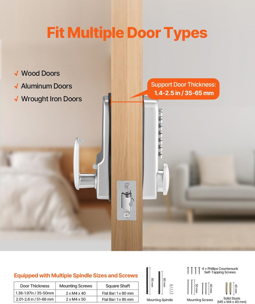 Mechanical Keyless Entry Door Lock, 14 Key Mechanical Door Lock, Mechanical Keypad Door Knob, Single-Side Stainless