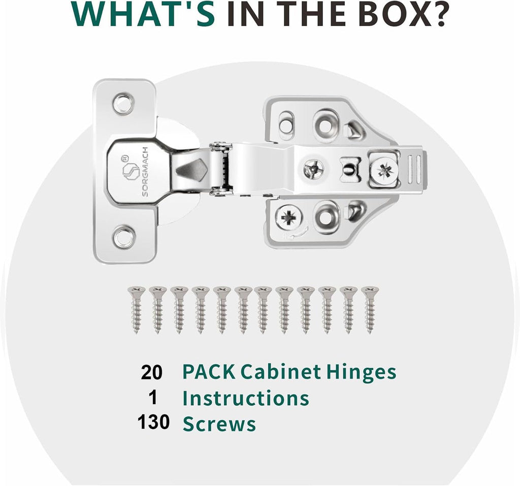 20 Pack Inset Overlay Soft Close Cabinet Hinges 105° Frameless 3 Way Adjustable Soft Close Hinges for Cabinet Doors