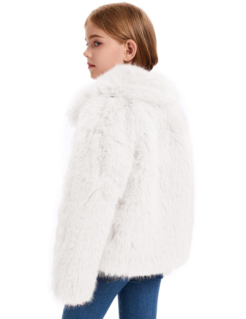 Girls Faux Fur Coat Kids Fluffy Long Sleeve Lapel Collar Open Front Jacket Warm Winter Shaggy Outwear