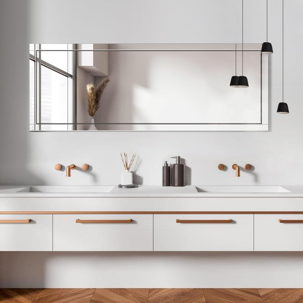 56"x20" Beveled Edge Full Length Mirror, Frameless Wall-Mounted & Over-The-Door Mirror, Large Rectangle Full Body