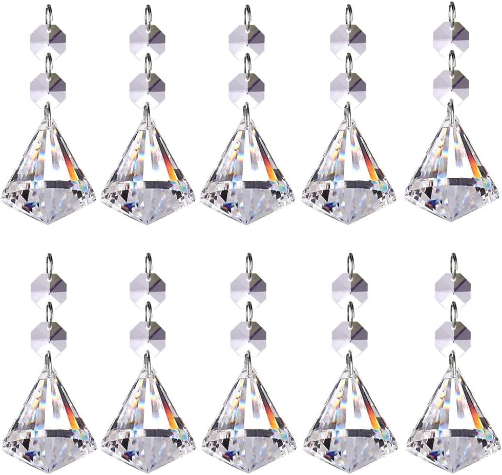 Pack of 10 Crystal Glass Ball Chandelier Prisms Pendants Parts Beads Hanging Crystals Drops Suncatchers(30mm, Clear)