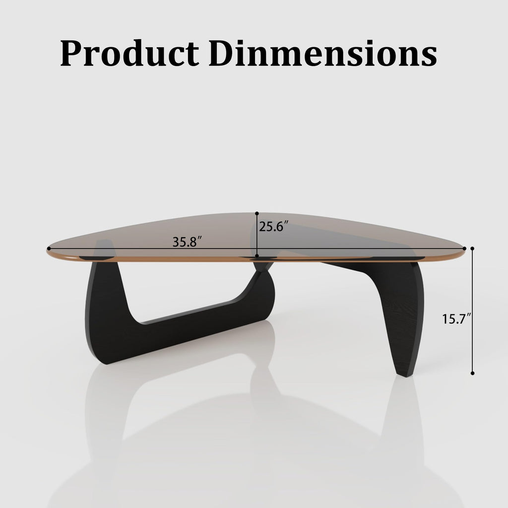 Modern Glass Coffee Table, Mid Century Solid Wood Table, Small Center Table for Reception Office, Black