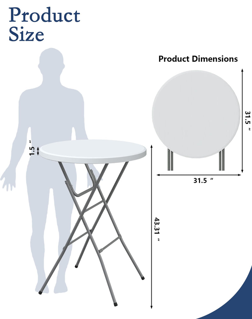 32" Round Folding Table, Plastic Bar Height Tables for Parties, White