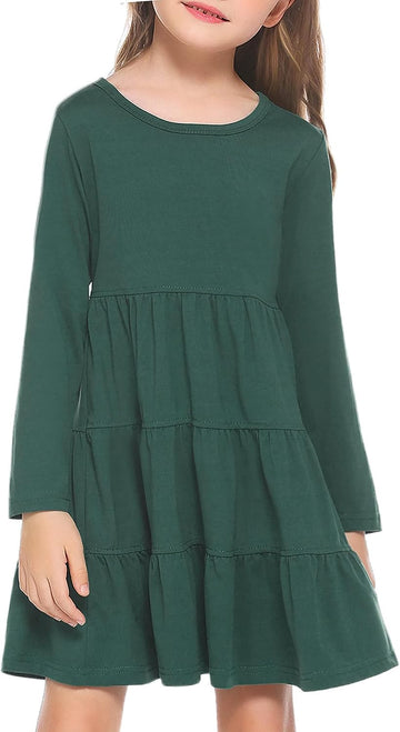 Girl Long Sleeve Dress Tiered Ruffle Swing Tunic Shirt Dress