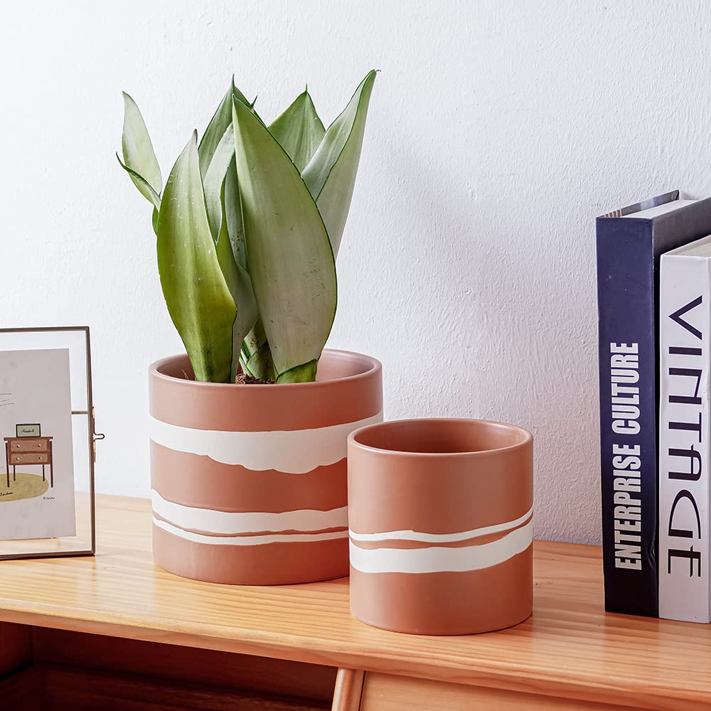 Ceramic Modern Plant Pot with Drainage for Indoor Plants, 5+7 inch