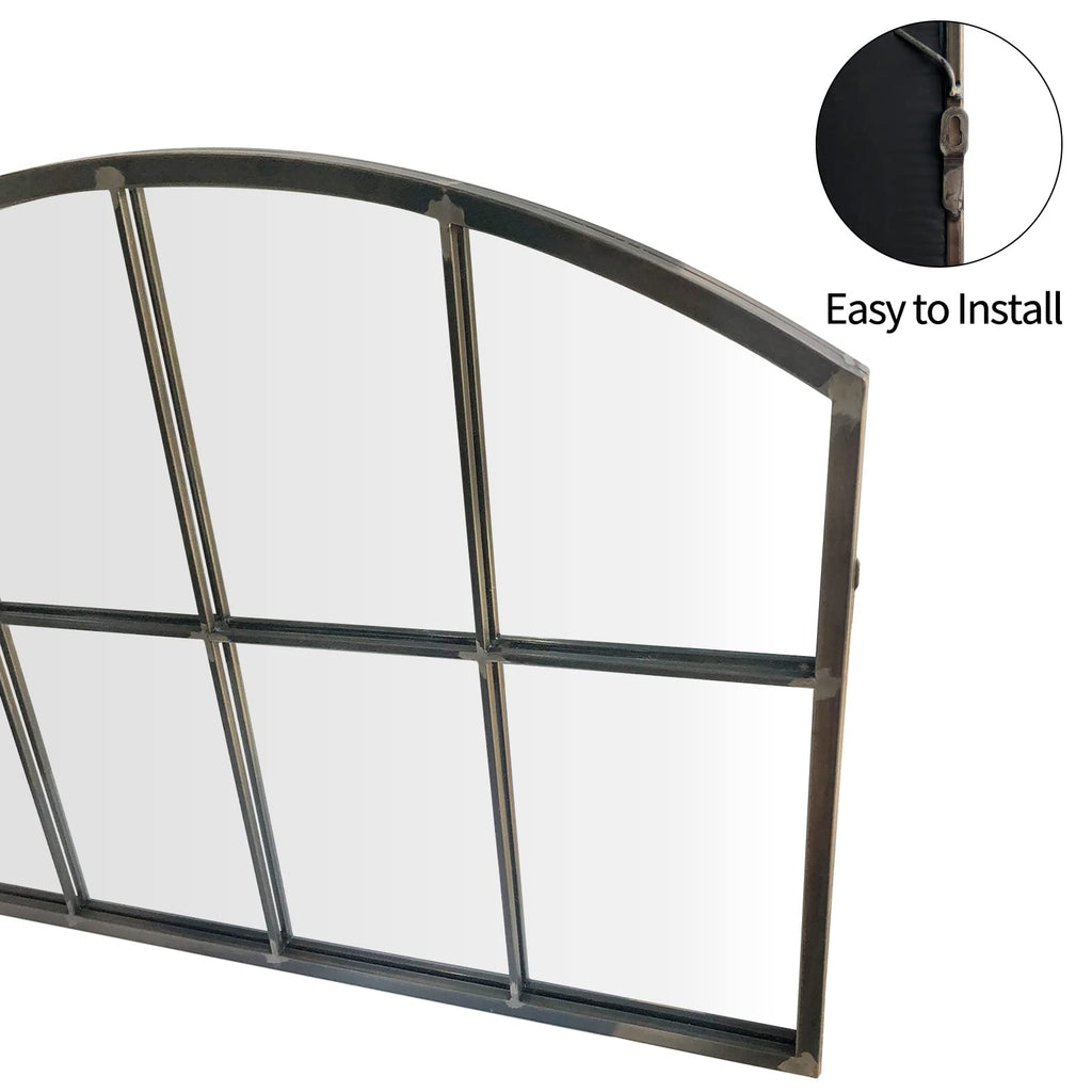 Wide Window Pane Black Mirror,Farmhouse Arched Wall Mirror,Mantel Mirror for Fireplace/Entryway/Hallway/Living