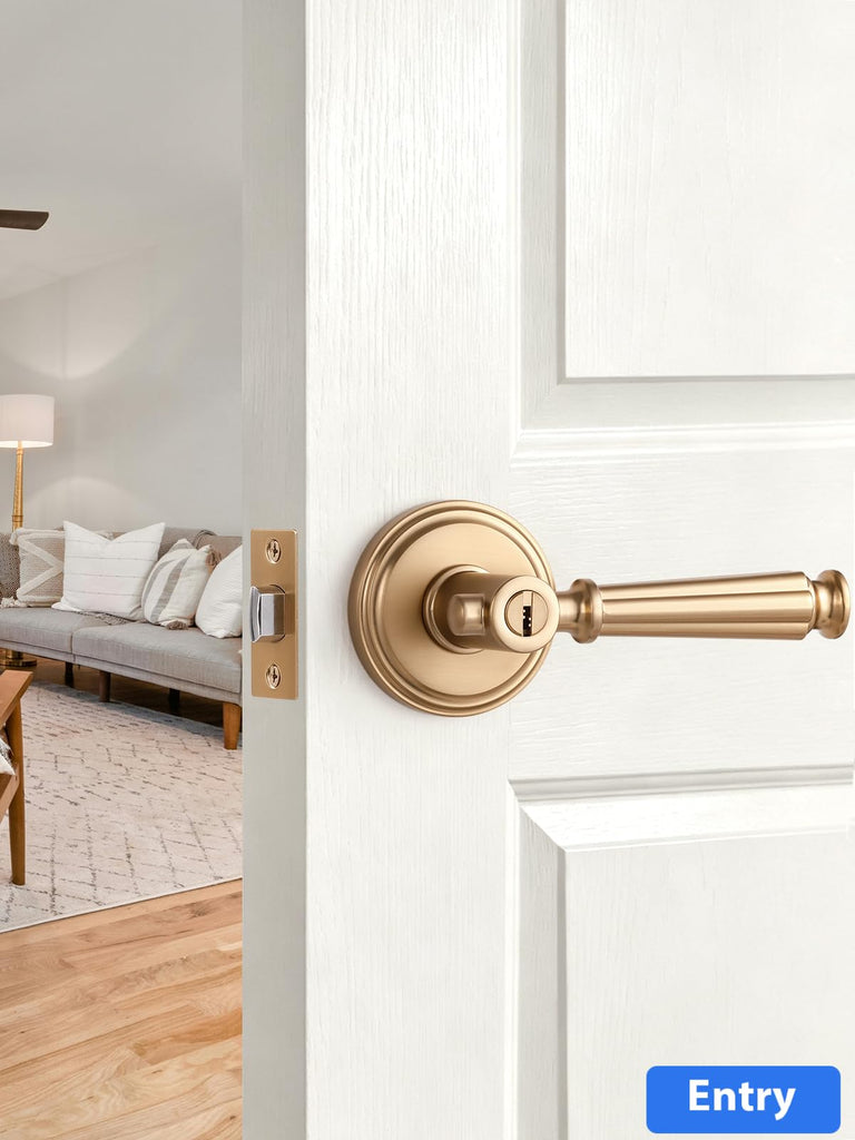 Door Handle Champagne Bronze Keyed Entry Door Lever with Lock, 1 Pack