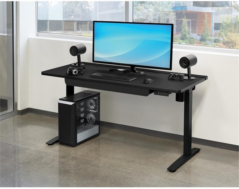 Electric Height-Adjustable Gaming Desk, 60" W x 28" D, Steel Frame, Gray Carbon Fiber Finish, RGB LED Lights