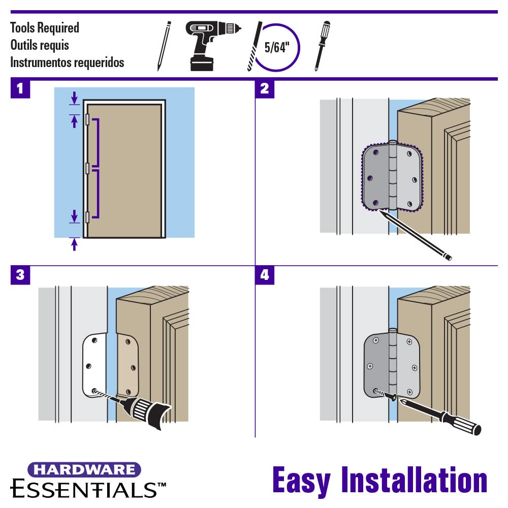 By Door Hinge, 3-1/2in, 3 Count, Brass