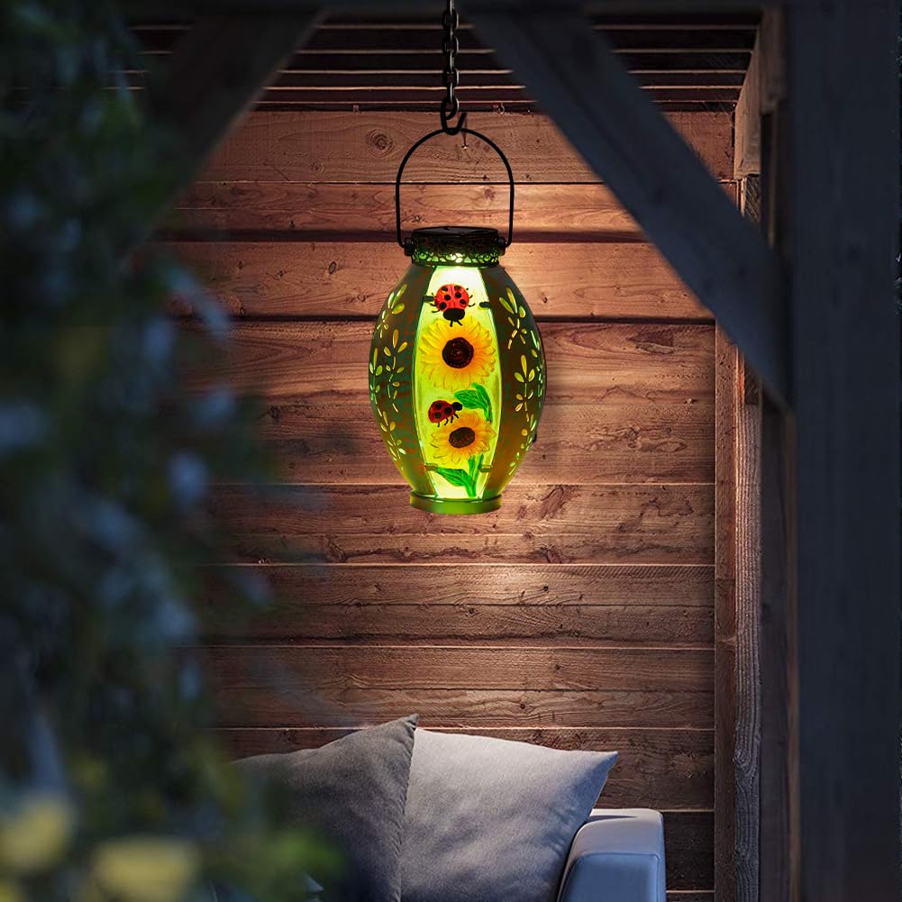 Solar Lantern Outdoor Waterproof, Hanging Solar Lantern Garden Yard Decor, Sunflower Garden Decor, Sunflower Gift for