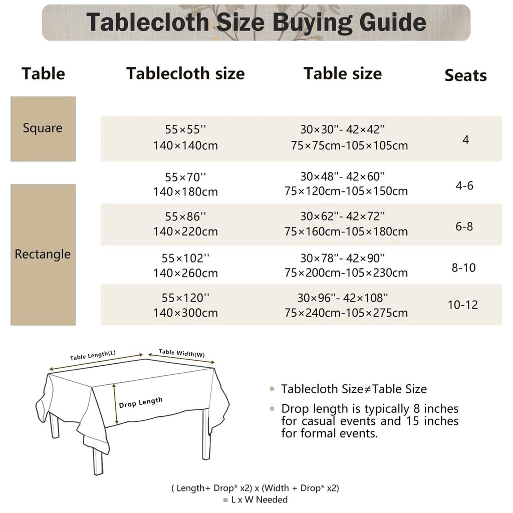 Rustic Waterproof Linen Tablecloth, Heavy Weight Beige Embroidery Table Cloths for Rectangle Tables, Burlap Farmhouse