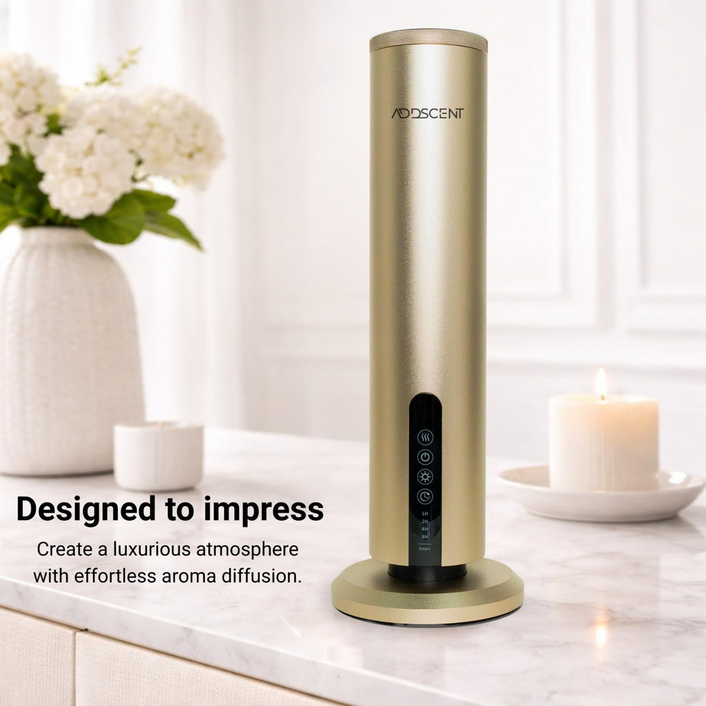 Waterless Fragrance Oil Diffuser Gold, 120ml Smart Timer, Bluetooth & Manual Control, Whisper Quiet Rechargeable
