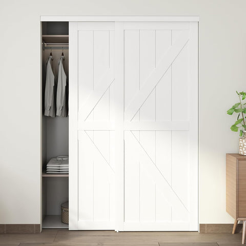 60"(Double 31") x80" Sliding Closet Door, K Style Bypass Closet Door with Hardware Kit & Matching Fa