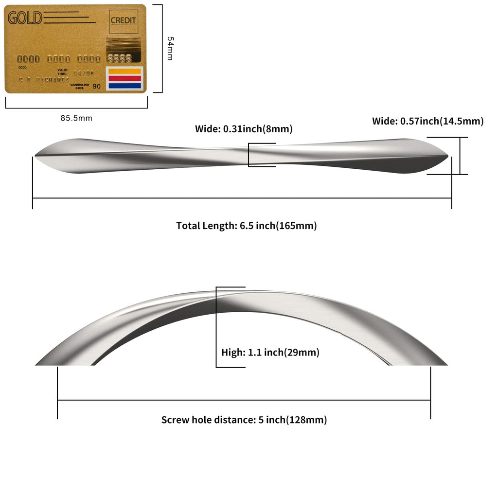 10 Pack Brushed Satin Nickel 5 Inch(128mm) Hole Centers Kitchen Arch Twisted Cabinet Pulls Cabinet Hardware Kitchen