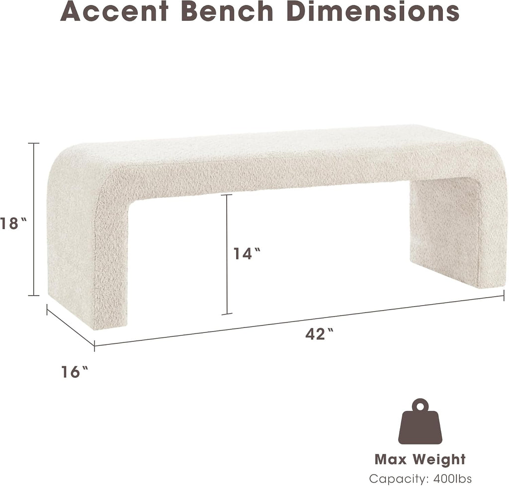 Steve Entryway Accent Bench Padded, Cozy Plush Boucle Upholstered Bench , Modern Curved Corner Compact Bed End Bench