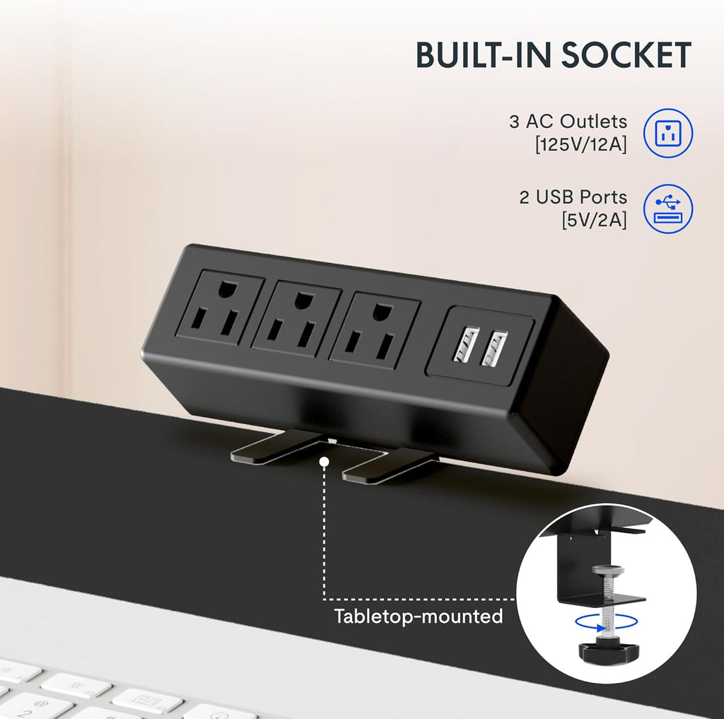 EN2 55"x28" Standing Desk with Power Strip Bundle, Black | One-Piece Desktop, Easy-Access Clamp Power Strip Bundle