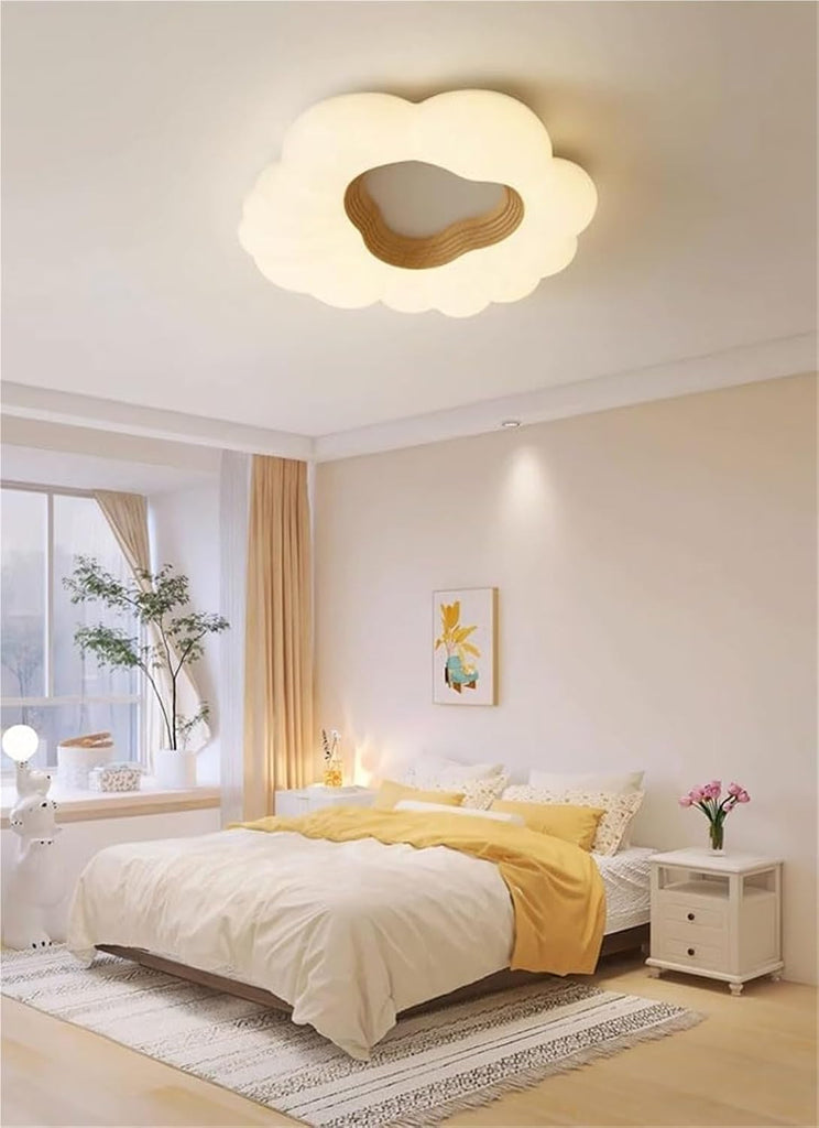 LED Semi Flush Mount Ceiling Light Fixture Cream Modern Close to Ceiling Lamp with White Cloud Shade Kids Room Living