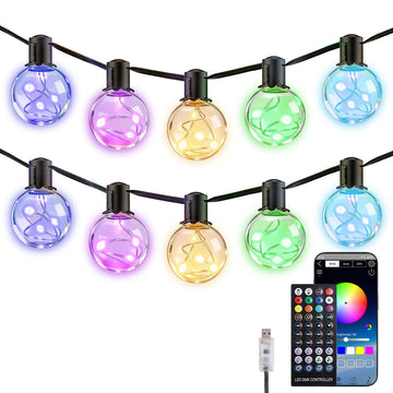 Outdoor String Lights USB Plug-in, 30ft 20 Color Changing LED Bulbs