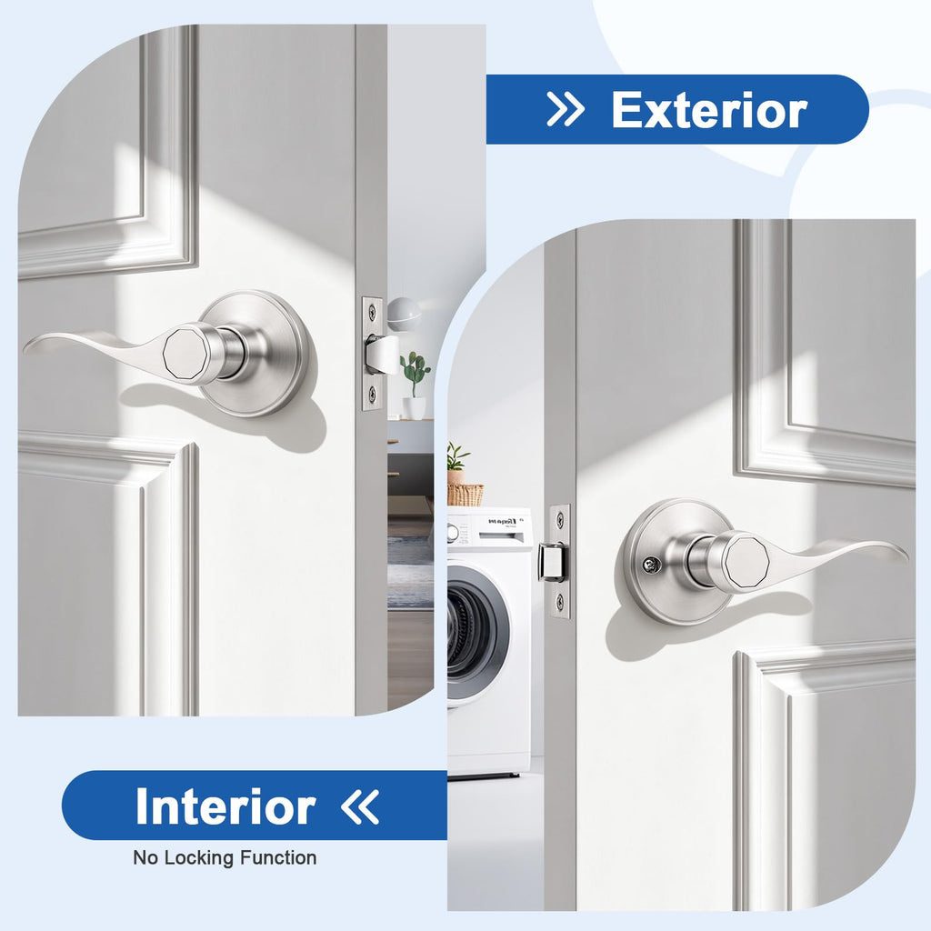 2 Pack Hall or Closet Passage Door Levers Keyless Wave Style Stainless Steel Door Leverset