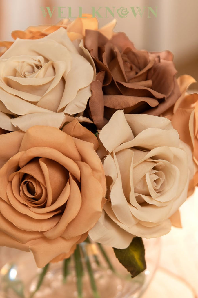 Silk Rose Coffee Brown Artificial Flowers Arrangements with Vase