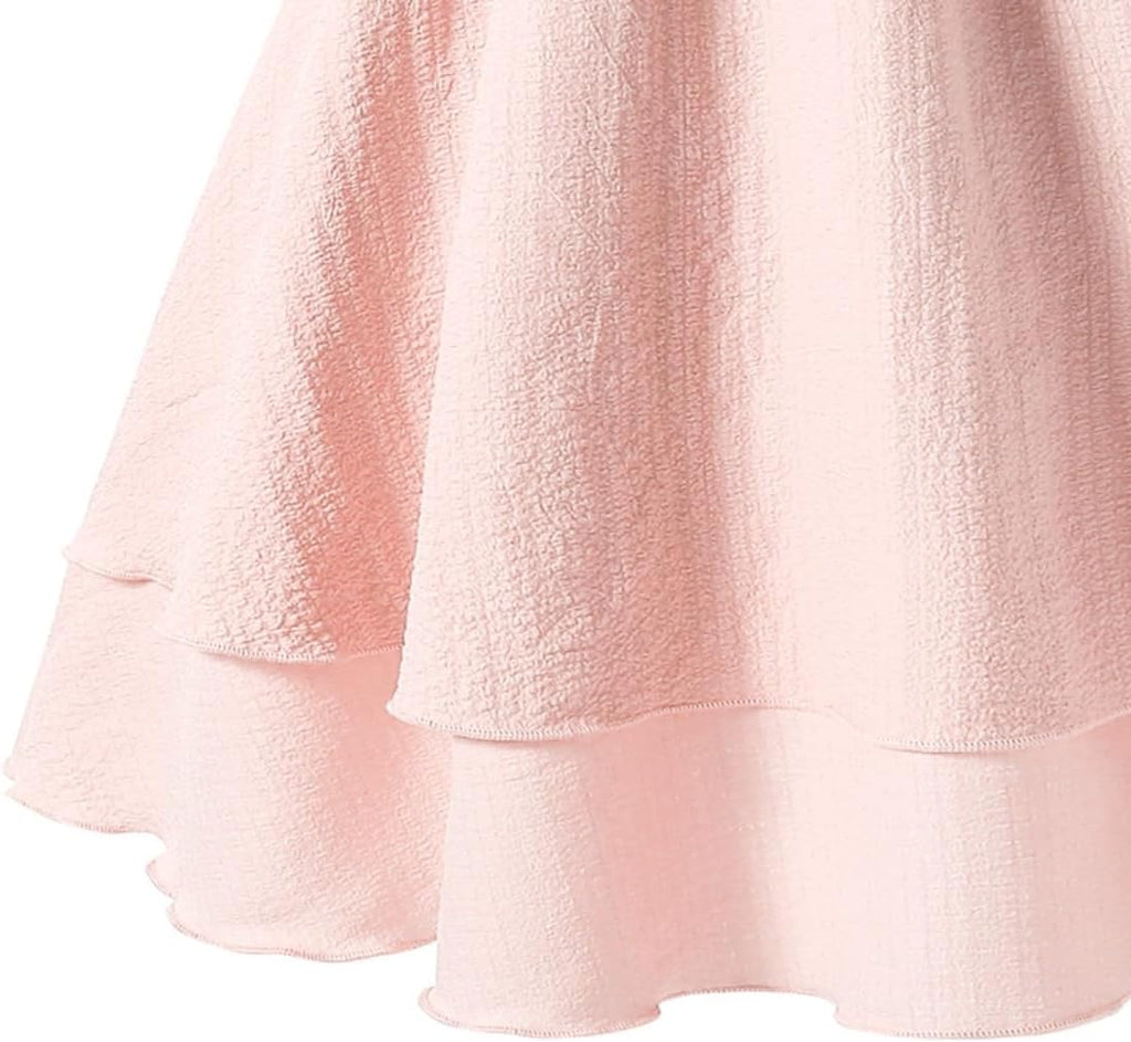 Girls Spaghetti Straps Smocked Ruched A Line Swing Dress Flowy Double Layered Tween Girl Party Dresses