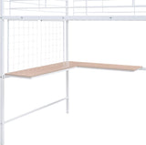 Full Loft Bed with Desk and Wardrobe and Storage Stairs, Loft Beds for Adults, Kids, Teens Metal, White