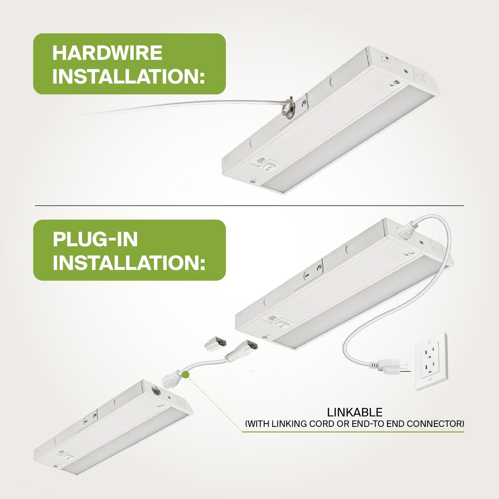 LED Under Cabinet Lighting, 9 Inch 3W, Plug in or Hardwired