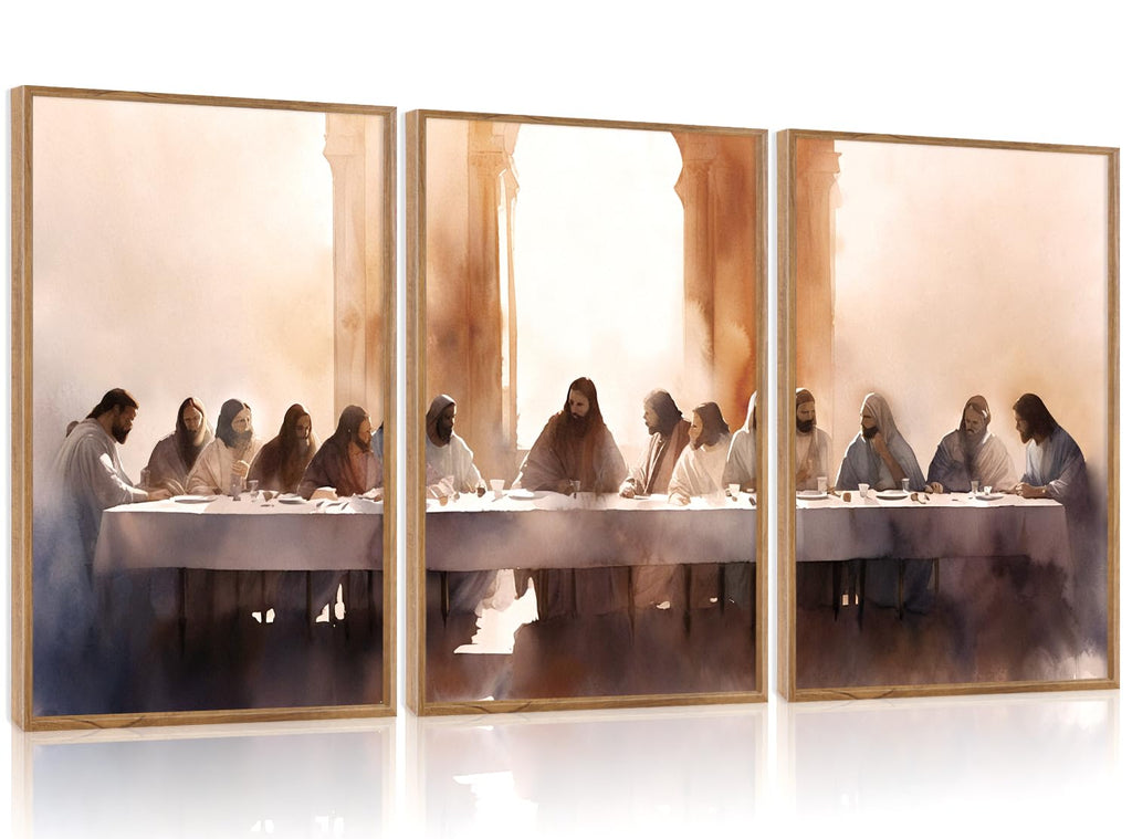 3 Pcs The Last Supper Framed Canvas Wall Art 24x36 Inch