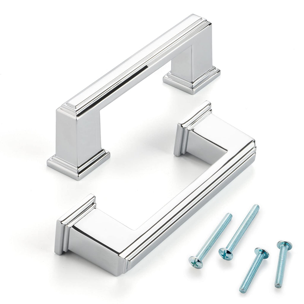 3 Inch Polished Chrome Cabinet Pulls Square Handles 10 Pack P2206