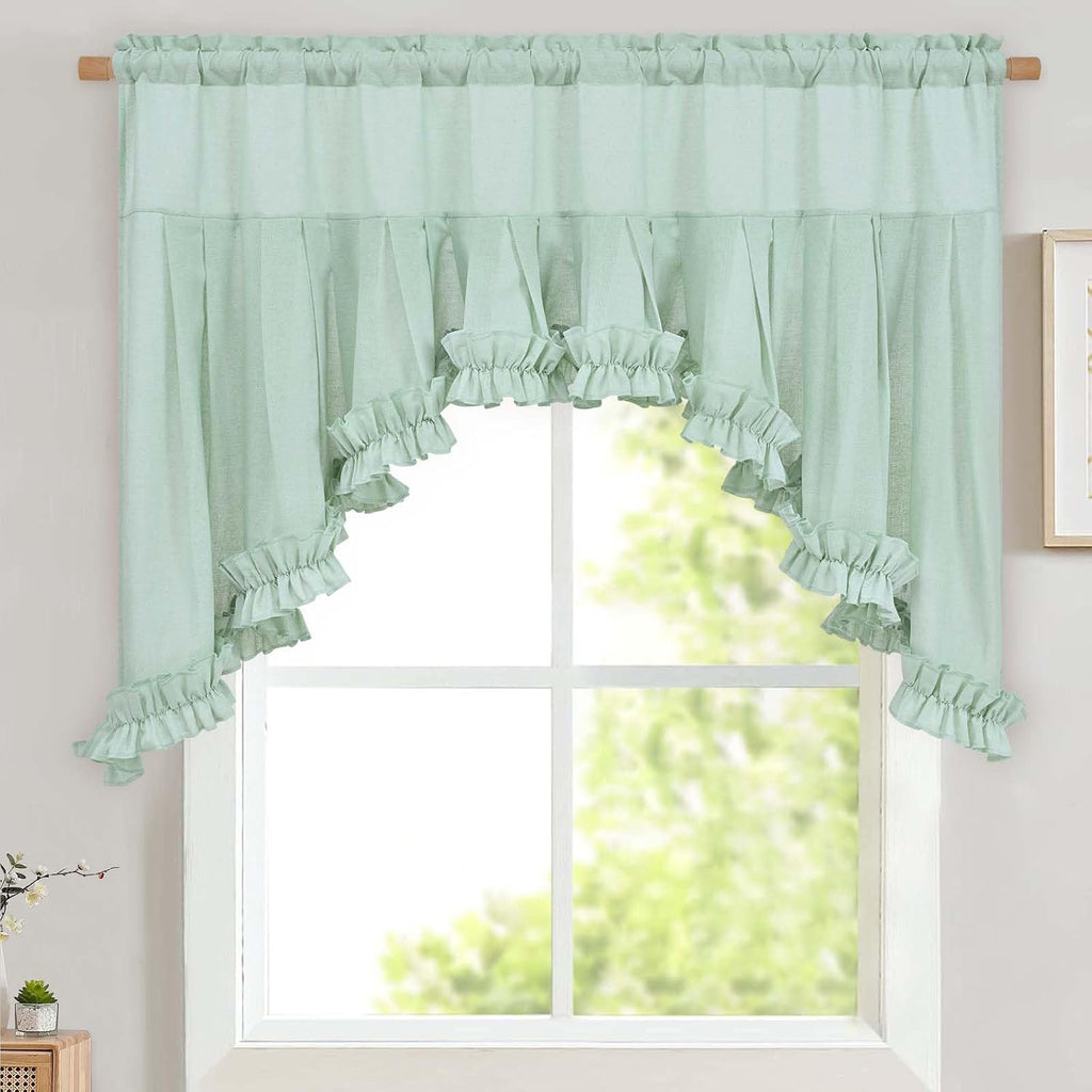 Mint Green linen ruffle swag valance 60W x 36L - Casa Home Living