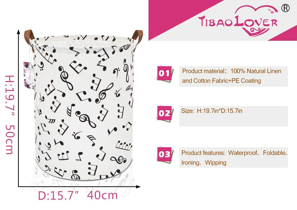 19.7" Large Sized Waterproof Foldable Canvas Laundry Hamper Bucket with Handles for Storage Bin, Kids Room, Home