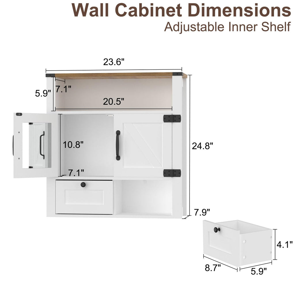 23.6" W Farmhouse Bathroom Wall Cabinet with Mirror, Wall Mount