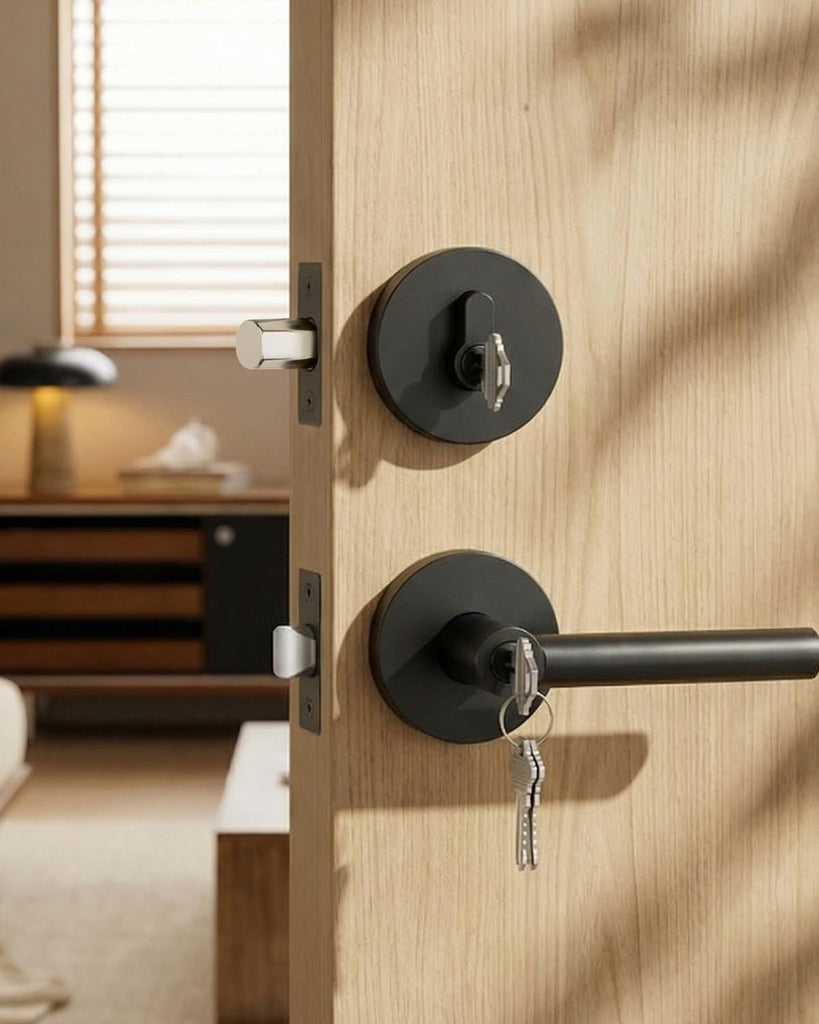 Black Front Door Handle and Deadbolt Set, Exterior Door Lock Set