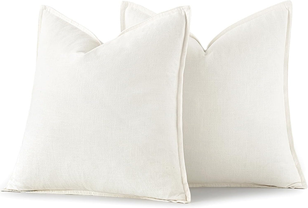 Decorative Linen Euro Sham Pillow Covers 26x26 Cream White Boho Farmhouse Neutral Couch Throw Pillows